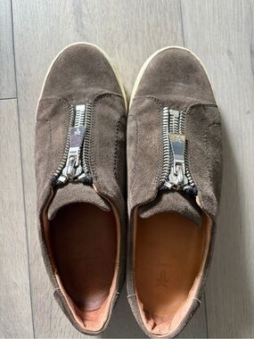 Frye Brown Suede Zip-Front Slip-On Loafers